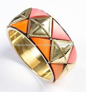 Bán buôn đôi kim tự tháp Phong Cách Punk Brass thời trang <span class=keywords><strong>Cuff</strong></span> Vòng đeo tay thanh lịch trong bán buôn - Product Image 1