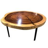Table basse en noyer ronde en bois massif, avec résine, taille personnalisée, offre spéciale