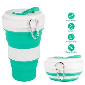 BPA الحرة في الهواء الطلق للطي سيليكون القهوة كوب طوي كوب سيليكون سيليكون كوب قابل للطي مع غطاء