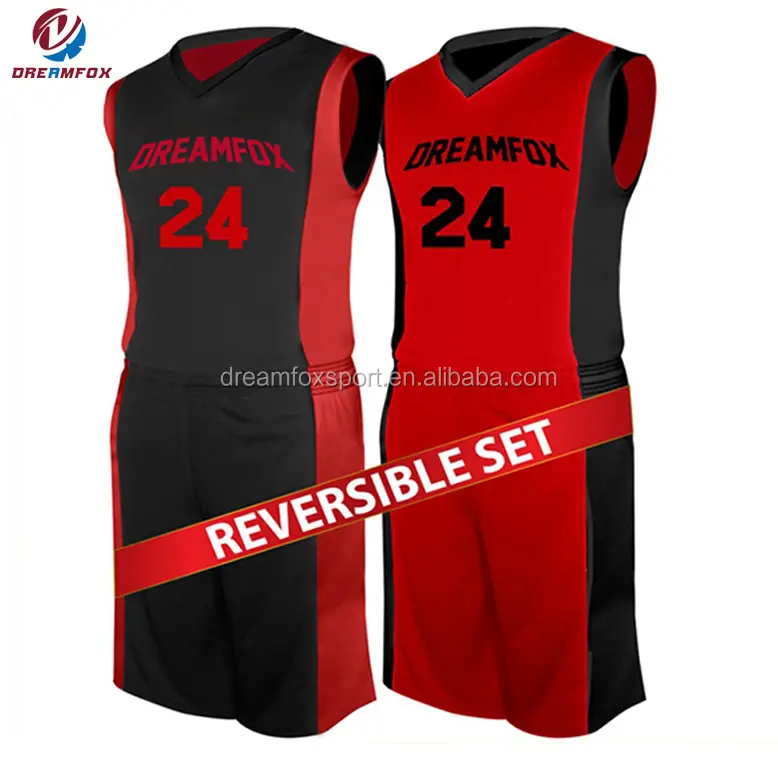 Uniforme de equipo de baloncesto personalizado de alta calidad, camiseta de baloncesto roja de doble cara con sublimación con diseño gratis