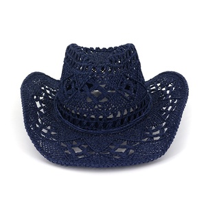 Western Cowboy <strong>Straw</strong> Hat Summer Handmade Hollow <strong>Fedora</strong> for Promotion - Product Image 3