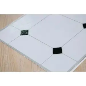 [KAILIDA] 黑色和白色棋盘乙烯基地板瓷砖黑色边缘瓷砖客厅