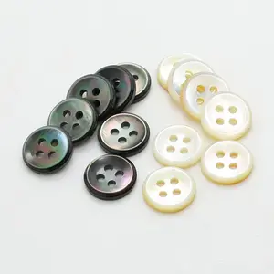 Botones de concha Natural para ropa, 10mm, 4 agujeros, color blanco y negro