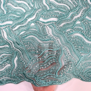 2018 mới nhất Ren Phong Cách Màu Xanh Lá cây hạt thêu thiết kế vải tuyn lưới ren cho ren váy cưới HY0845-2 - Product Image 3