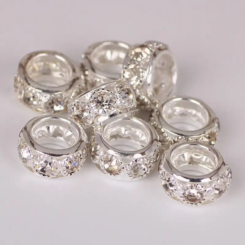 10MM de aleación de Zircon espaciador perlas para joyería haciendo sintético a granel de diamantes de imitación de perlas de Metal para collar pendiente DIY Accesorios