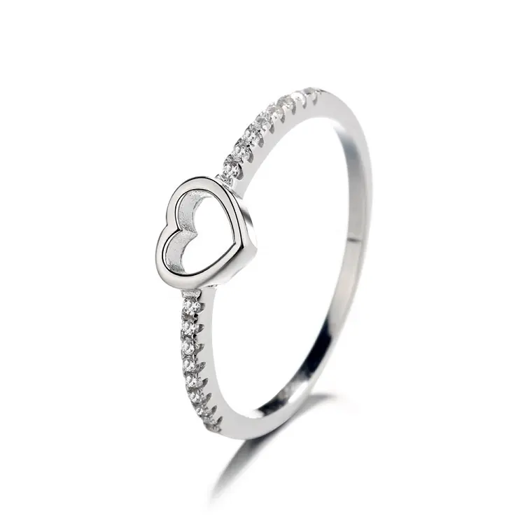 Yaeno New 925 Sterling Silver Jewelry Ring Heart With Cz Stones Simple Heart Shape Ring