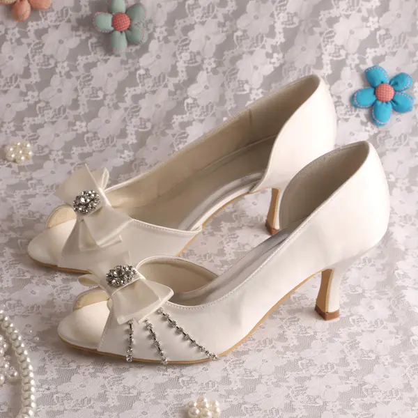 Braut Peep Toe Schuhe Elfenbein Weiß
