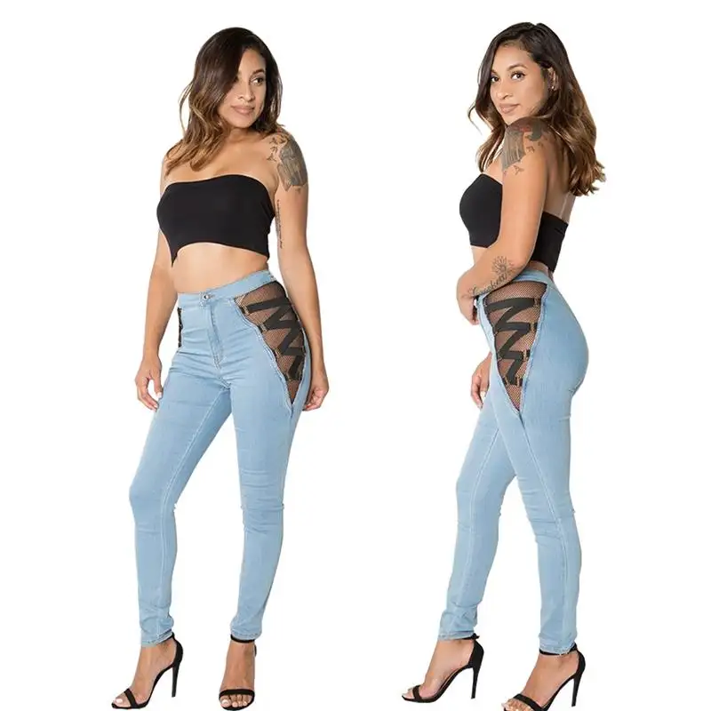 Calças femininas enfeitadas da china, calças jeans de elástico para mulheres, marca de jeans, fábrica, banguela, 2018