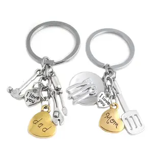 Wholesale High Quality Alloy I LOVE MOM DAD Kitchen Gadgets Keychain