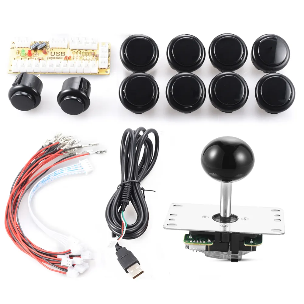 Null-Verzögerung PC Arcade Spielsteuerungssets DIY 2 Sets Encoder +Joystick +Druckknöpfe +Kabel PC Arcade Spiel Joystick-Set 9 Farben