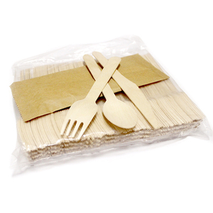 Restaurante de comida rápida Juego de cubiertos desechables de madera biodegradables ecológicos de 6,5 pulgadas con cuchillo Tenedor Cuchara Logotipo de estampado en caliente - Product Image 6