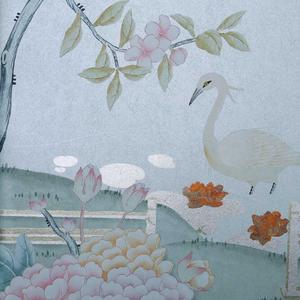 Dynamische Kraan En Bloemen Chinese Stijl Luxe Verguld Behang Voor Villa Grafische Ontwerpmogelijkheden - Product Image 1