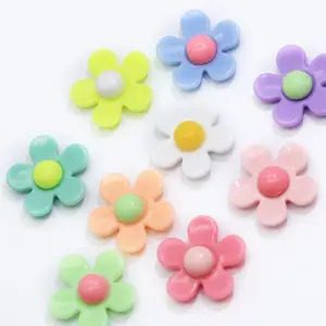 Grosir 17/22/28/32MM Acrylic Lucite Warna-warni Daisy Bunga Cabochons Pipih Bunga Matahari Cabochon Perhiasan Pembuatan Temuan