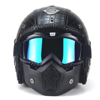 Casque de moto en cuir PU de haute qualité, avec masques à lunettes pour moto rétro