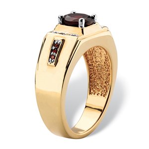 <span class=keywords><strong>Anello</strong></span> da sposa da uomo con accento <span class=keywords><strong>rosso</strong></span> <span class=keywords><strong>granato</strong></span> classico 14K oro giallo placcato argento con certificazione topazio rodiato - Product Image 2