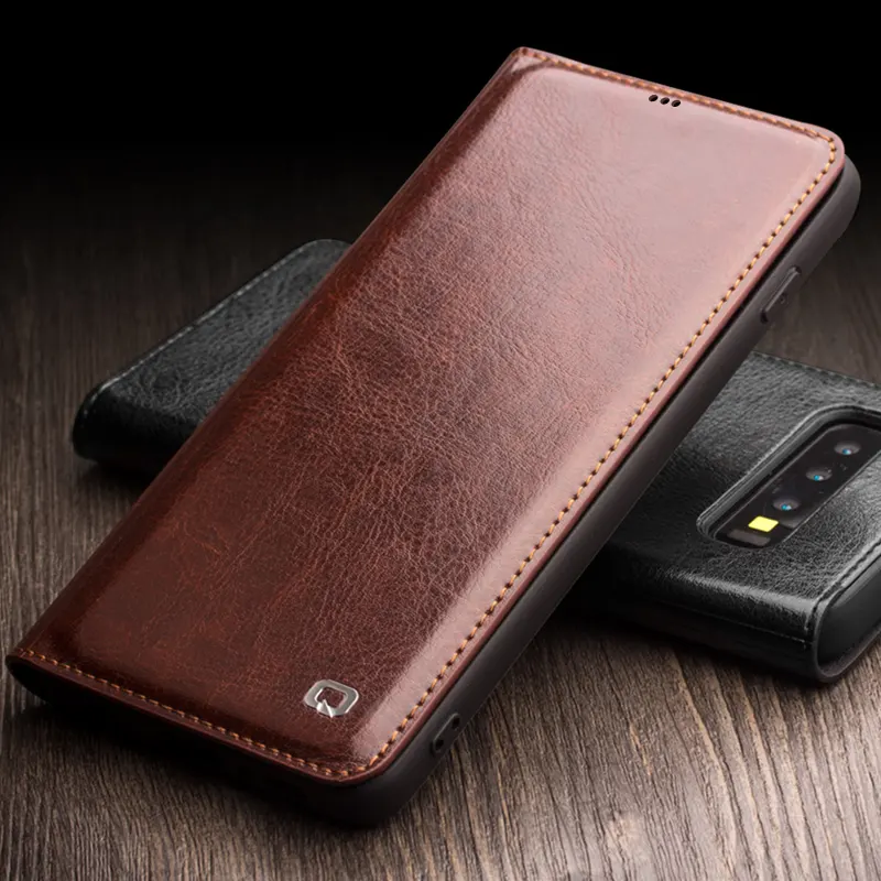 QIALINO Luxury Genuine Leather Flip Style Magnet Cover For Samsung Galaxy S10 Plus Case