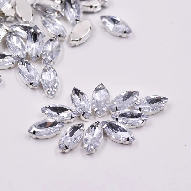 Cakar Bening Jahit 7*15Mm Berlian Imitasi Strass Mata Kuda Applique Datar Permata Akrilik Jahit Pada Strass Kristal untuk Gaun DIY