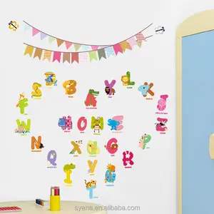 Yeni sıcak bebek kreş öğrenme harfler yatak odası duvar çıkartmaları çıkartması dekor karikatür hayvanlar alfabe duvar çıkartmaları çocuk odası için