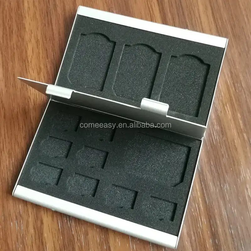 ธุรกิจขายส่งที่กำหนดเองโลหะอลูมิเนียม Micro Nano Sim SD Card Holder/Cardscase อลูมิเนียมเงินสี8TF + 4SD