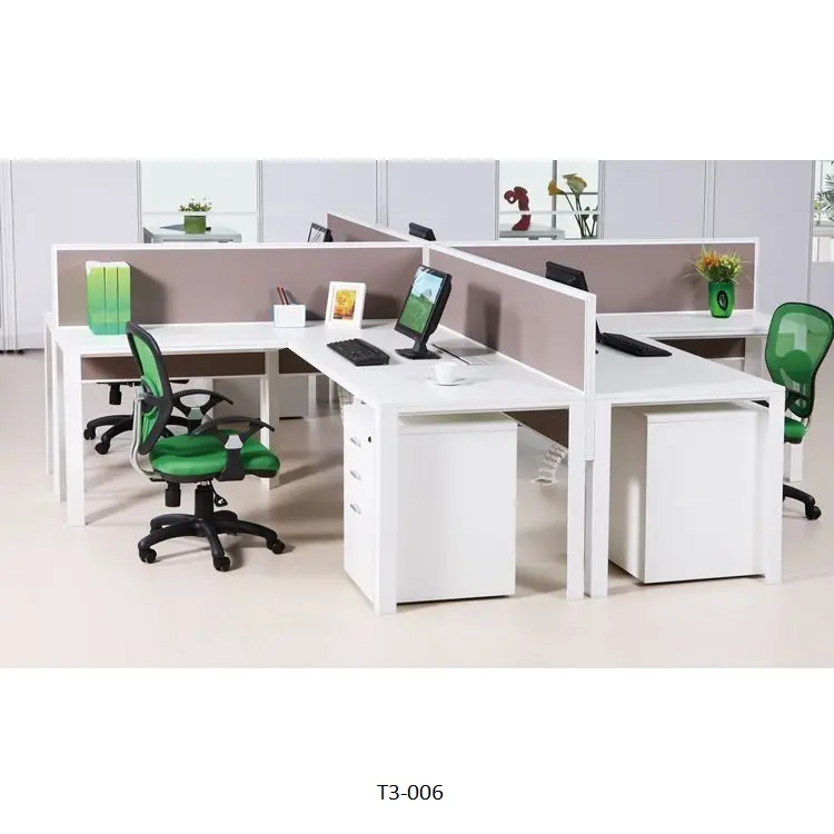 Kantor Modern Kayu Cubicle Furnitur Modular Standar 4 Kursi Kabin Eksekutif Workstation Staf Komputer Meja Kerja Meja