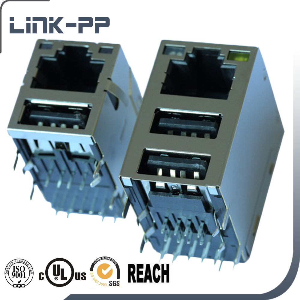 10/100 Base-T встроенным магнитом Dual USB разъем RJ-45 со светодиодной HY981141A XMB-G70-1-DAB-1-180