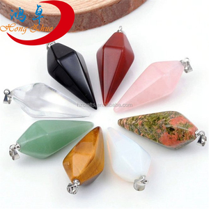 2025 cristal Rose Quartz opale Agate oeil de tigre Unakite améthyste cône hexagonal point de guérison Chakra Stont <span class=keywords><strong>pendule</strong></span> - Product Image 1