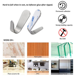 20-pack <strong>Wall</strong> Mounted Stainless Steel Self Adhesive <strong>Sticky</strong> <strong>Hooks</strong> - Product Image 3