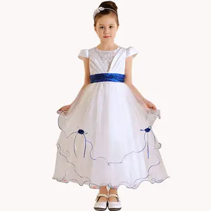 D30004 Bridal Real Sample Appliqued Ball Gown White Flower Girl Dress With Pink Ribbon Children Party Dresses