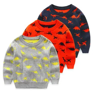 Belanja Online Pullover Gaya Korea Anak-anak Sweater Desain Pola Rajut dengan Dinasours