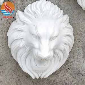 Home Decorative Stone Animal Sculpture White Marble Lion Head Statue