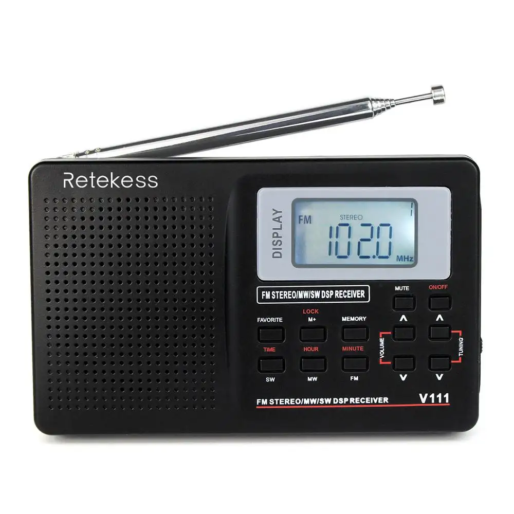 Dunia Band Penyiaran FM MW SW Portable Radio Receiver Retekess V-111 Portable Radio untuk AS, Kanada, Meksiko, Brasil, Argentina