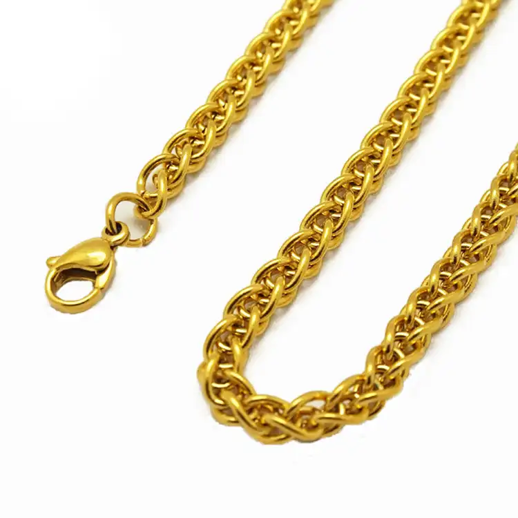 Ожерелье-цепочка мужское из нержавеющей стали с покрытием из желтого золота 22 карата