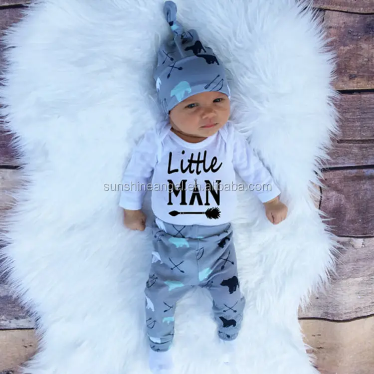3 יח'\סט איש קטן תינוק סתיו בגדי תינוקות סט חולצות + מכנסיים + כובע הדפסת דוב בגדי תינוק בן יומו
