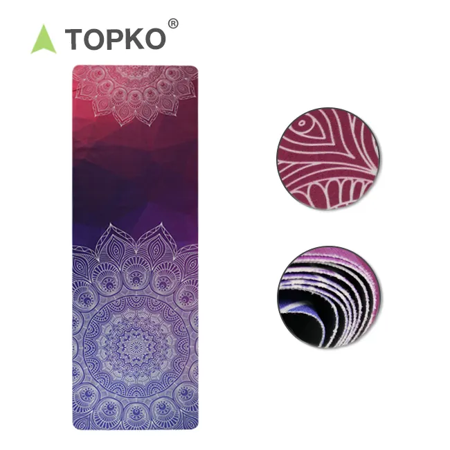 TOPKO पर्यावरण के अनुकूल एक निजी लेबल विरोधी पर्ची चटाई डे योग कस्टम मुद्रित foldable साबर योग और पिलेट्स सुधारक चटाई