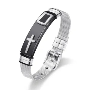 Bracelet croix classique cool pour homme, acier inoxydable, longueur réglable, couleur froide, bijoux de mode