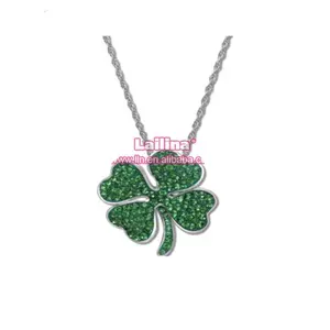Four Leaf Clover/Lucky Grass Green Rhinestone Pendant Charm Jewelry