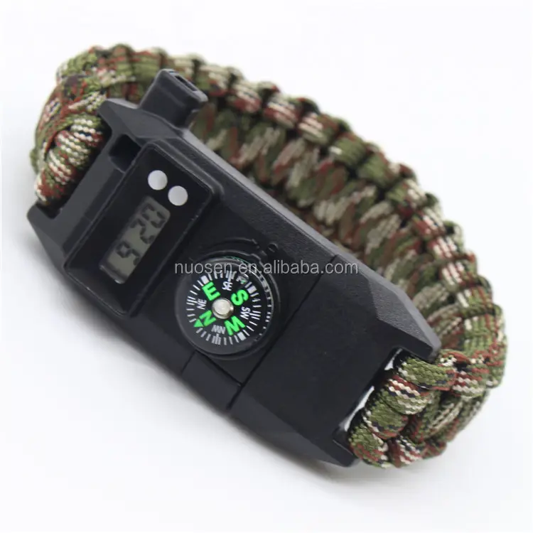 Pulseira de paracord com novo design legal, com faca de relógio digital e fivelas de iniciante paracord, pulseira de sobrevivência