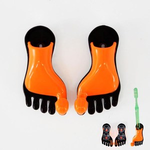 <b>Shoes</b> Shaped Plastic Black/Orange Bathroom Suction Cup Toothbrush <b>Holder</b> 8.5x4x2.5cm - Product Image 1