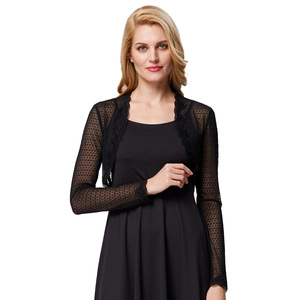 BP femmes Semi Transparent À Manches Longues Ouvert Avant <span class=keywords><strong>Noir</strong></span> Haussement D'épaules Boléro BP000534-1 - Product Image 1