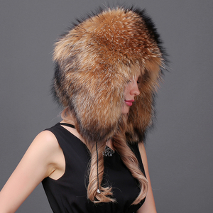 Chapeaux en fourrure de renard véritable pour femmes hiver chaud unisexe tricot casquettes en fourrure véritable avec pompons en fourrure moelleuse - Product Image 3