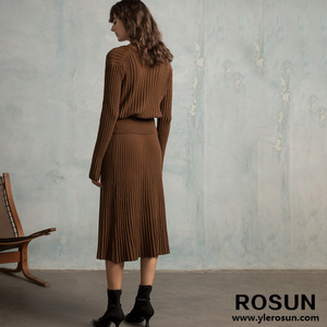 Elegante <span class=keywords><strong>Cardigan</strong></span> Vintage da donna in maglia <span class=keywords><strong>marrone</strong></span> a costine e abito Midi in due pezzi con decorazione a bottone per la stagione primaverile - Product Image 3