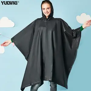 Capa de chuva quadrada para adultos com logotipo personalizado, poncho eva 100% impermeável, preto, reutilizável e biodegradável com capuz à prova d'água