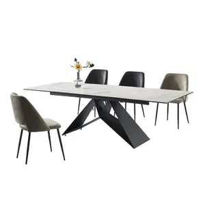 Pies de Metal modernos y fuertes, mesa de comedor extensible con parte superior de cristal de cerámica importada, con sistema de deslizamiento inteligente