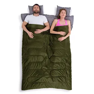 Woqi-saco de dormir doble con 2 almohadas, saco de dormir impermeable para acampar