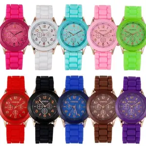 Новый дизайн 2018, красочные женские часы, силиконовые часы Женева. Корейские модные часы