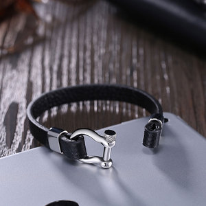 Gioielli in pelle da uomo di moda bracciale in vera pelle nera con fibbia a lettera <span class=keywords><strong>D</strong></span> in <span class=keywords><strong>acciaio</strong></span> inossidabile - Product Image 4