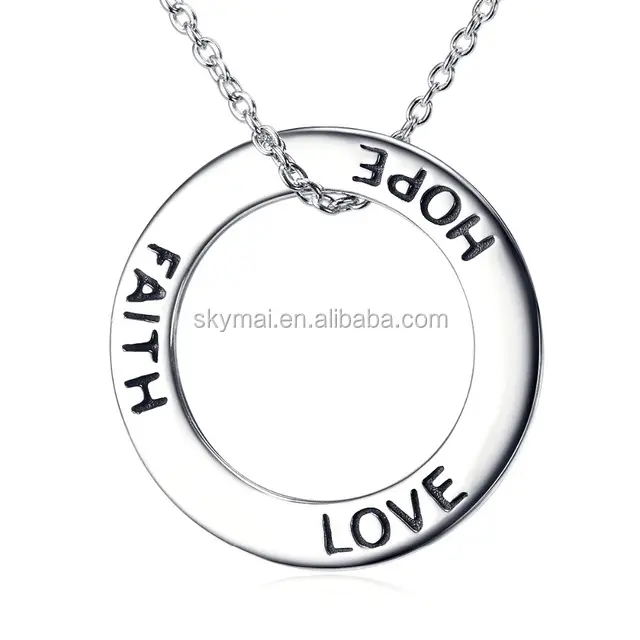 925 Silver Necklace Faith Love Hope Circle Round Necklace Unisex Jewelry 925 Sterling Silver Pendant Necklaces NM Provide Custom Crystal Rhinestone