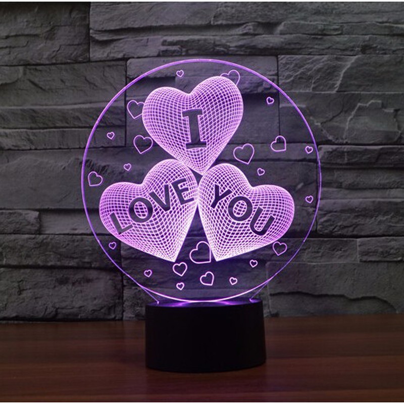 Alibaba LED lampe de table USB Creative 3D trois coeur en forme de batterie acrylique lampe de table