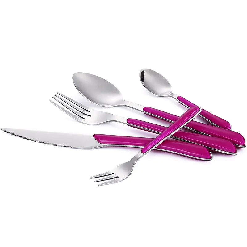 Wholesale Reusable Custom Logo Cutipol Plastic Handle Elegant Cutlery Set Stainless Steel 24pcs Spoon Fork Knife