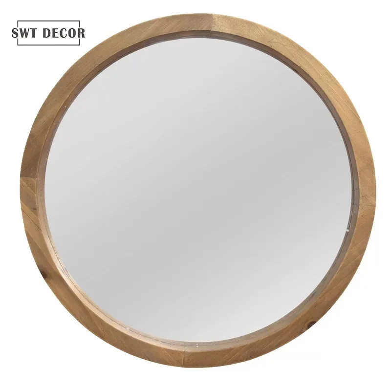 SWT Natural Round Wooden Livingroom Wall Home Decor Mirror From Professional Factory